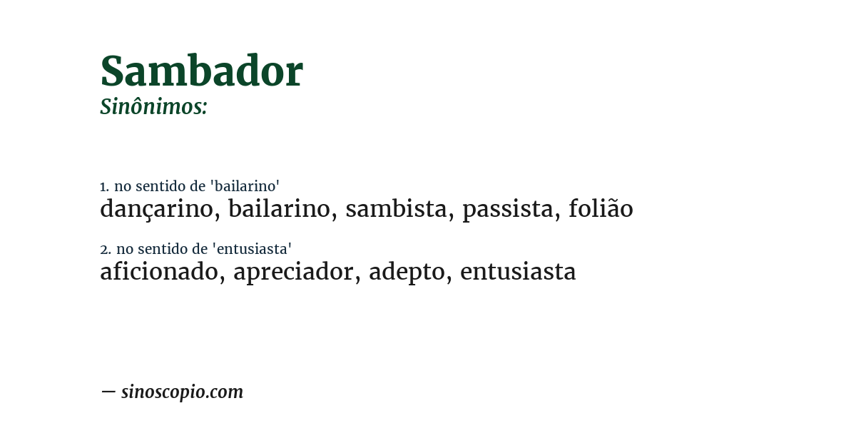 Sinônimo de sambador
