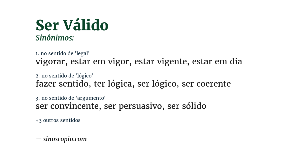 Sinônimo de ser válido