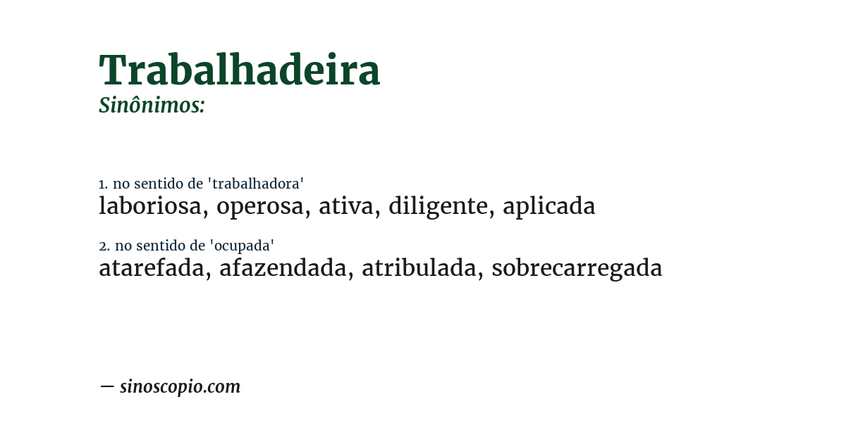 Sinônimo de trabalhadeira