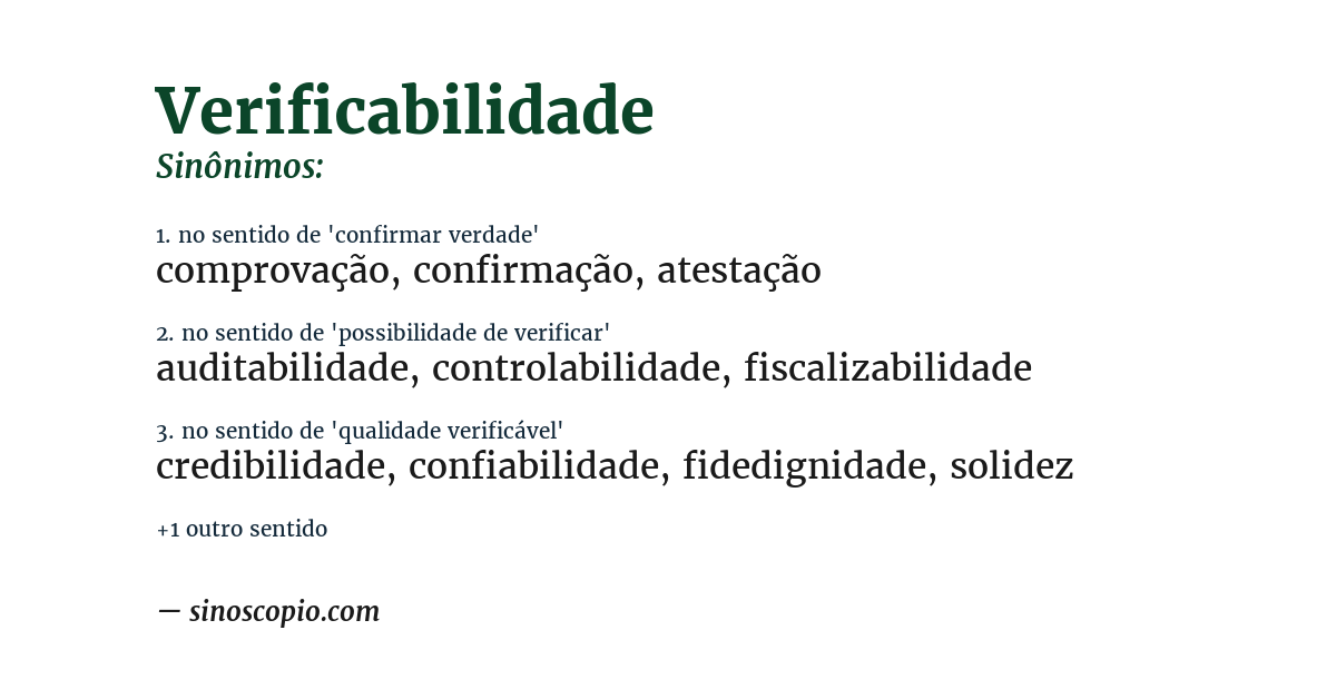 Sinônimo de verificabilidade