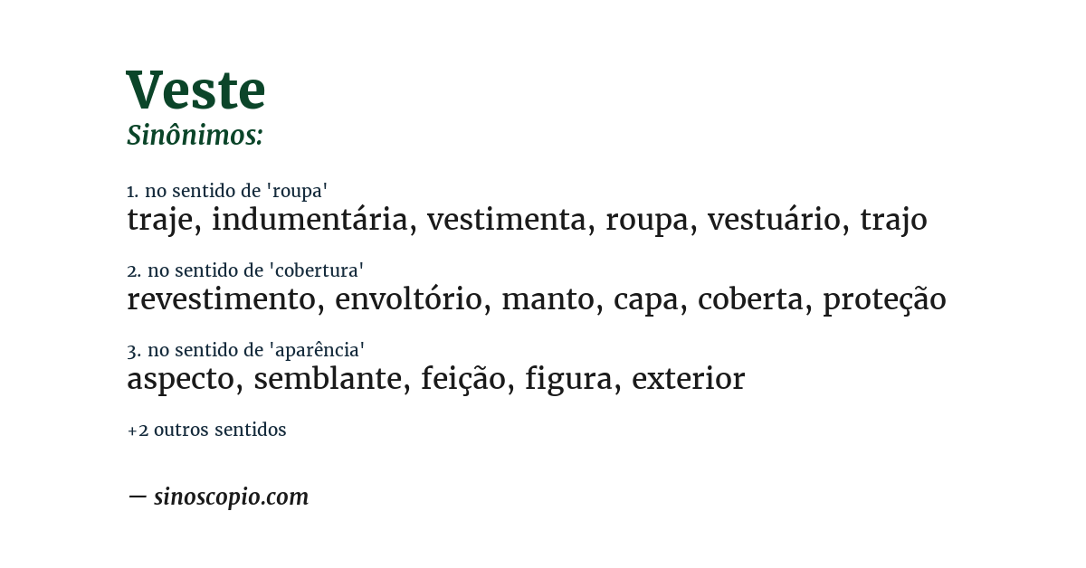 Sinônimo de veste
