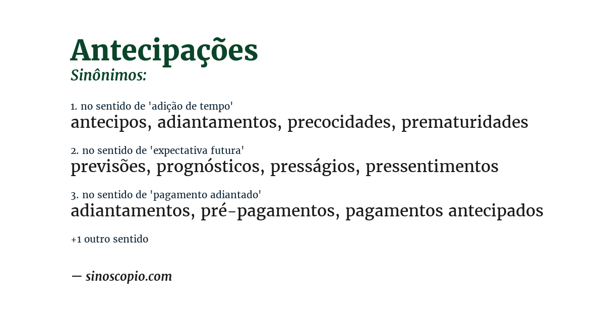 Sinônimo de antecipações