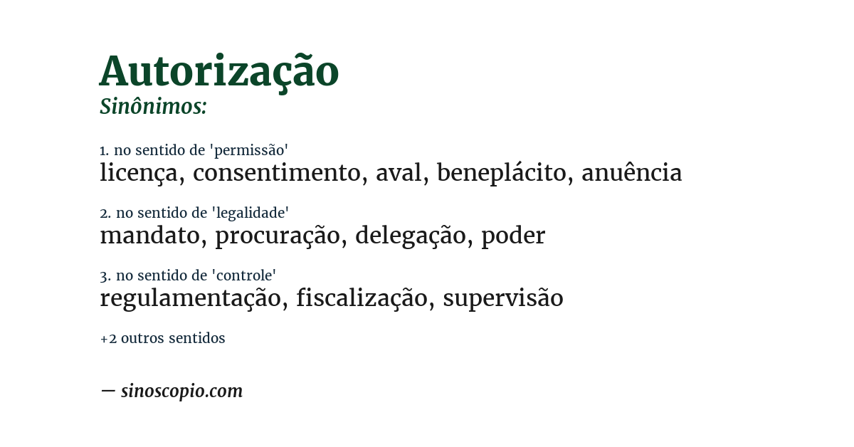 Sinônimo de autorização