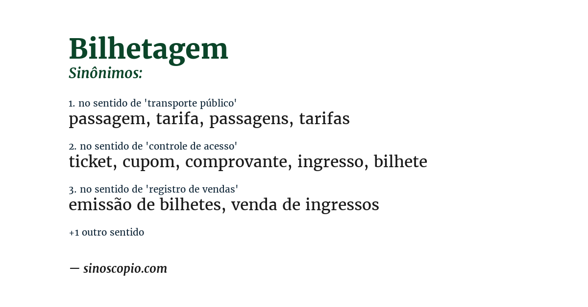 Sinônimo de bilhetagem
