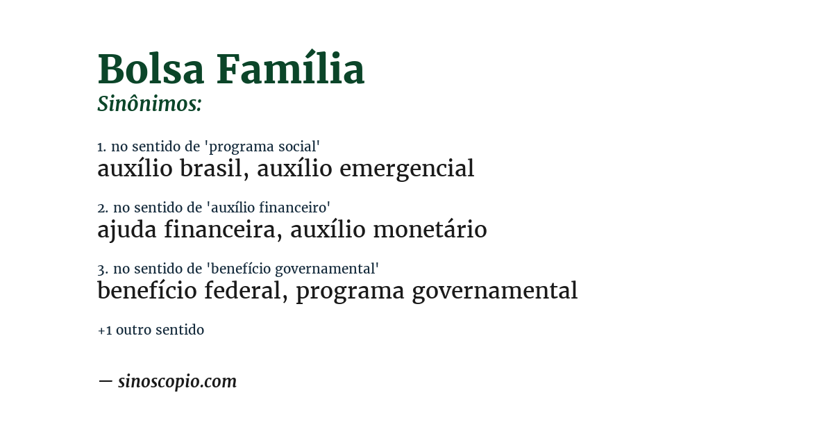Sinônimo de bolsa família