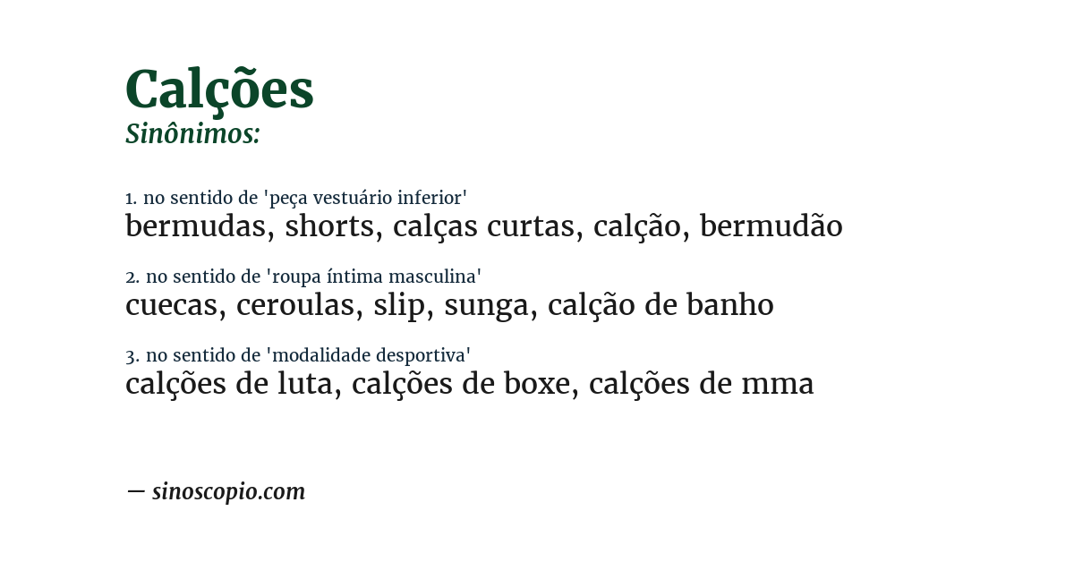 Sinônimo de calções