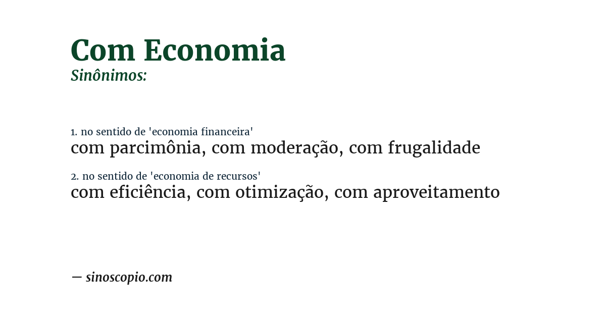 Sinônimo de com economia