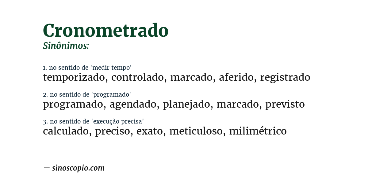 Sinônimo de cronometrado