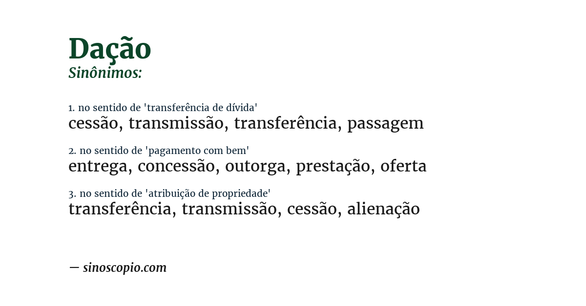 Sinônimos de Dação [por sentido] - Sinoscópio