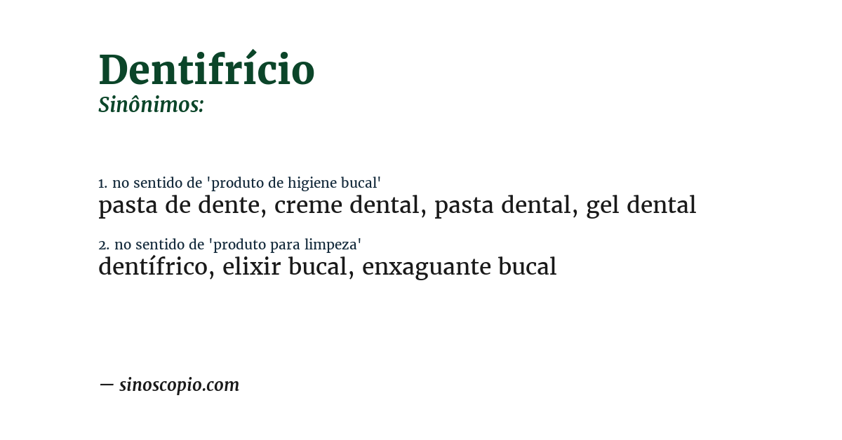 Sinônimo de dentifrício