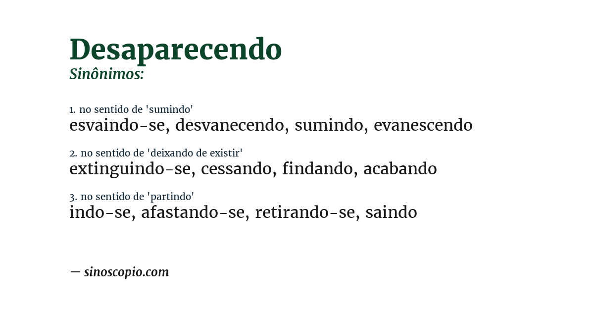 Sinônimo de desaparecendo