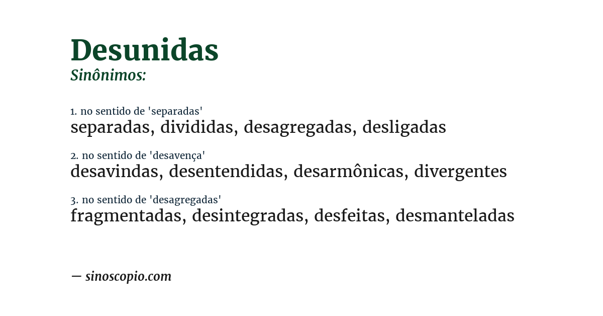 Sinônimo de desunidas