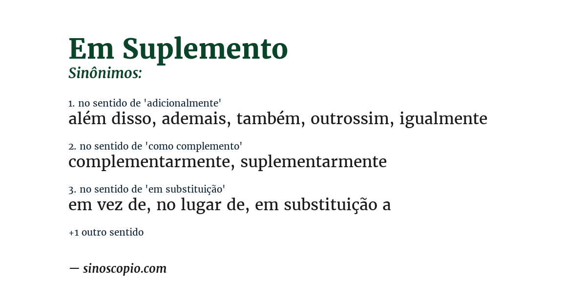 Sinônimo de em suplemento