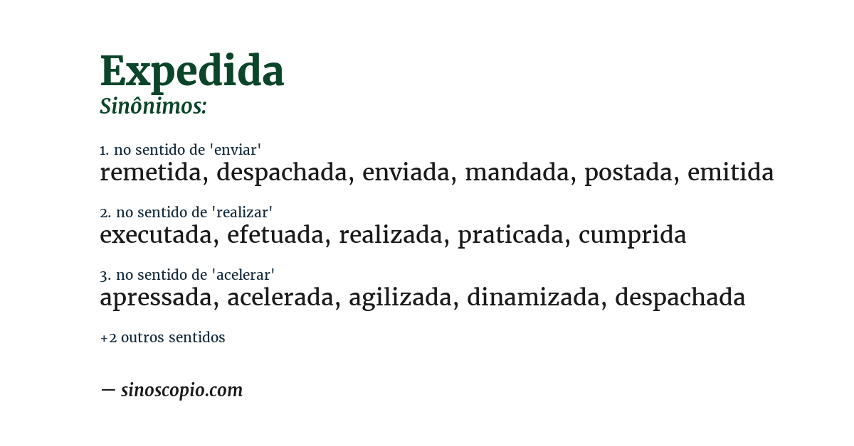 Sinônimo de expedida