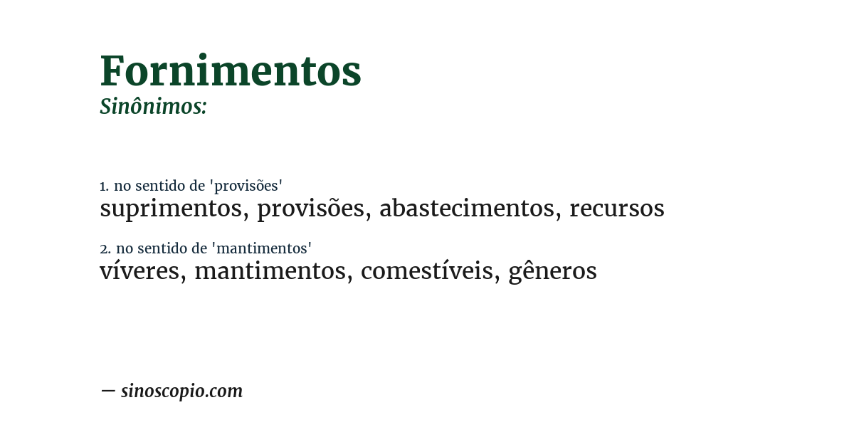 Sinônimo de fornimentos