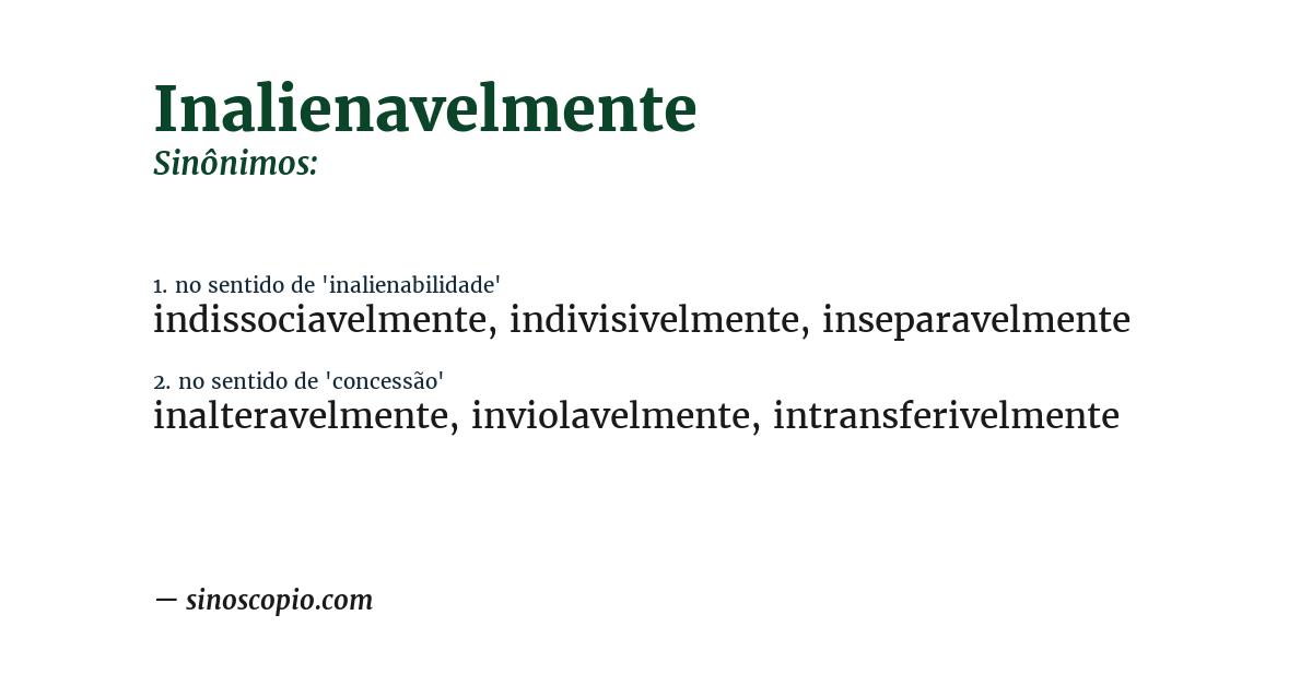 Sinônimo de inalienavelmente