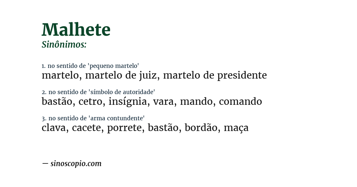 Sinônimo de malhete