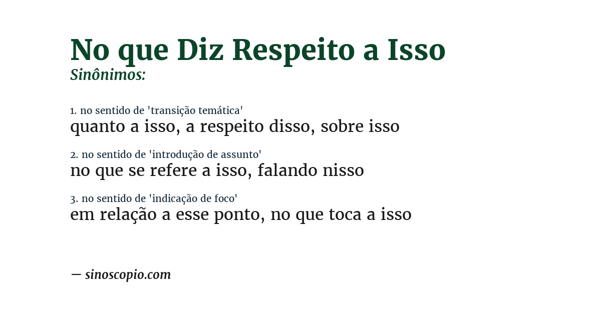 Sinônimo de no que diz respeito a isso