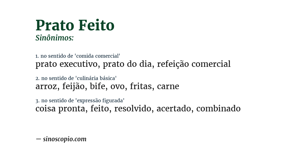 Sinônimo de prato feito