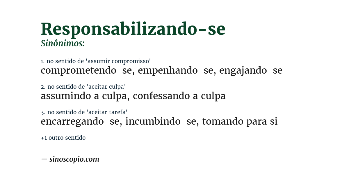 Sinônimo de responsabilizando-se