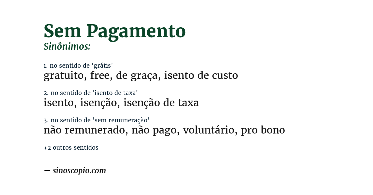 Sinônimo de sem pagamento