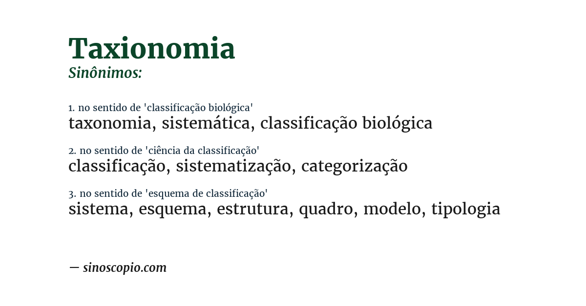 Sinônimo de taxionomia