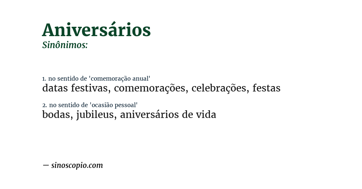 Sinônimo de aniversários