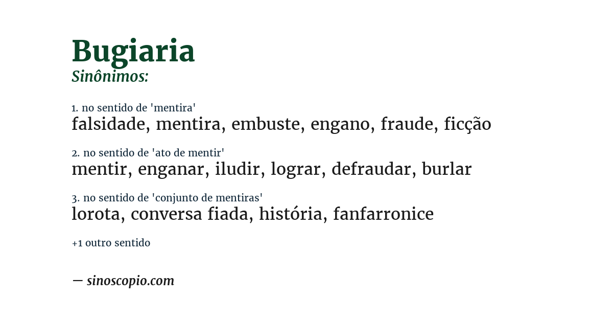 Sinônimo de bugiaria