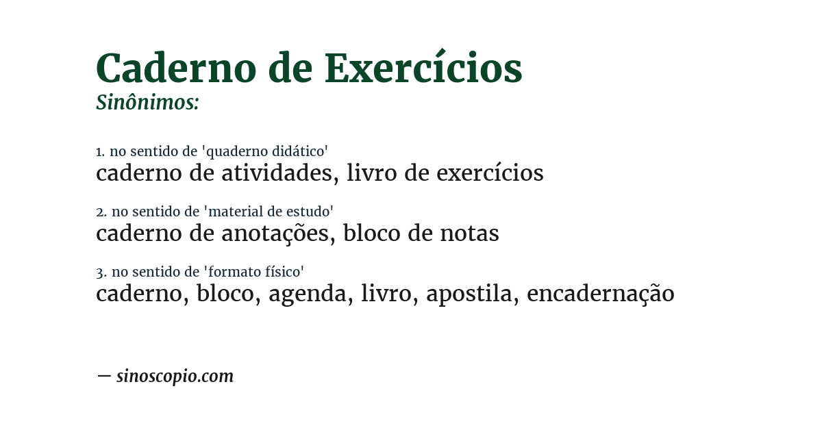 Sinônimo de caderno de exercícios