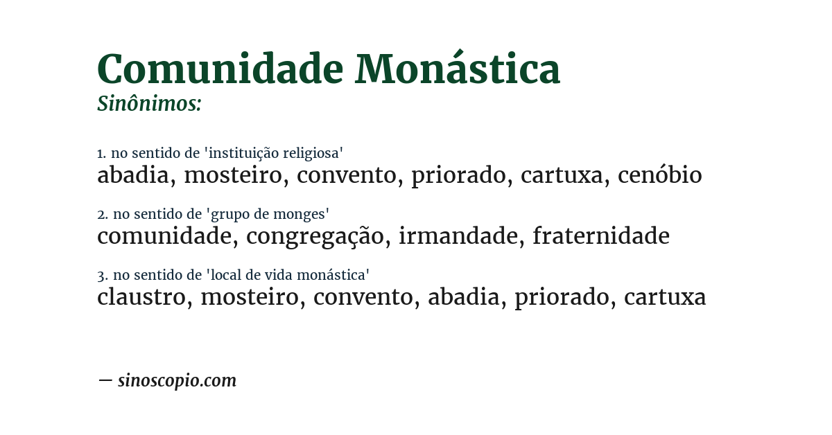 Sinônimo de comunidade monástica