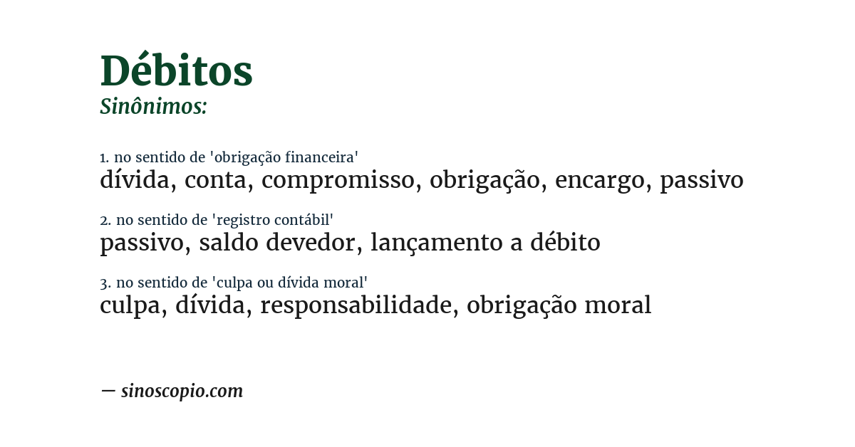 Sinônimo de débitos