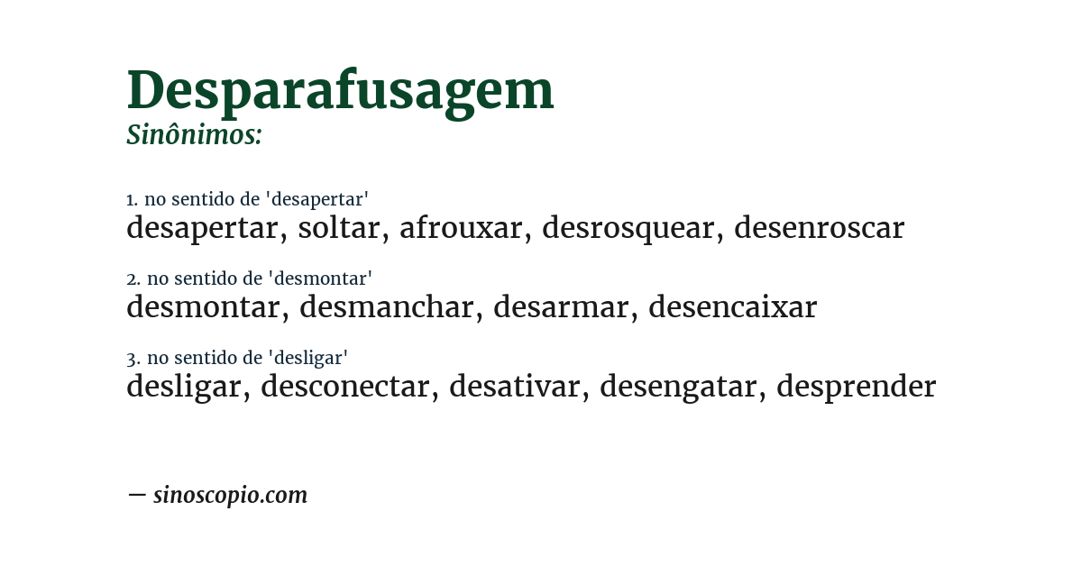 Sinônimo de desparafusagem