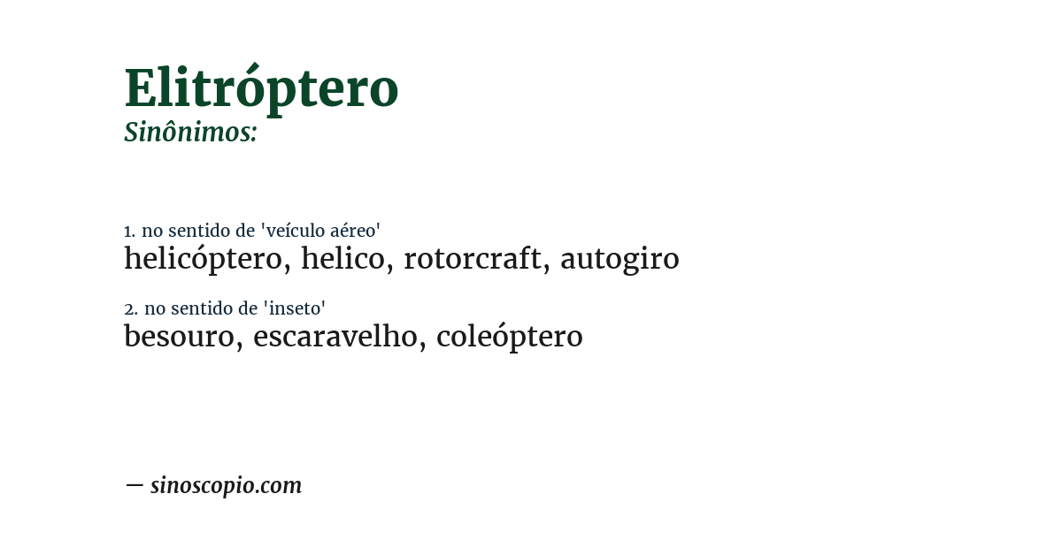 Sinônimo de elitróptero