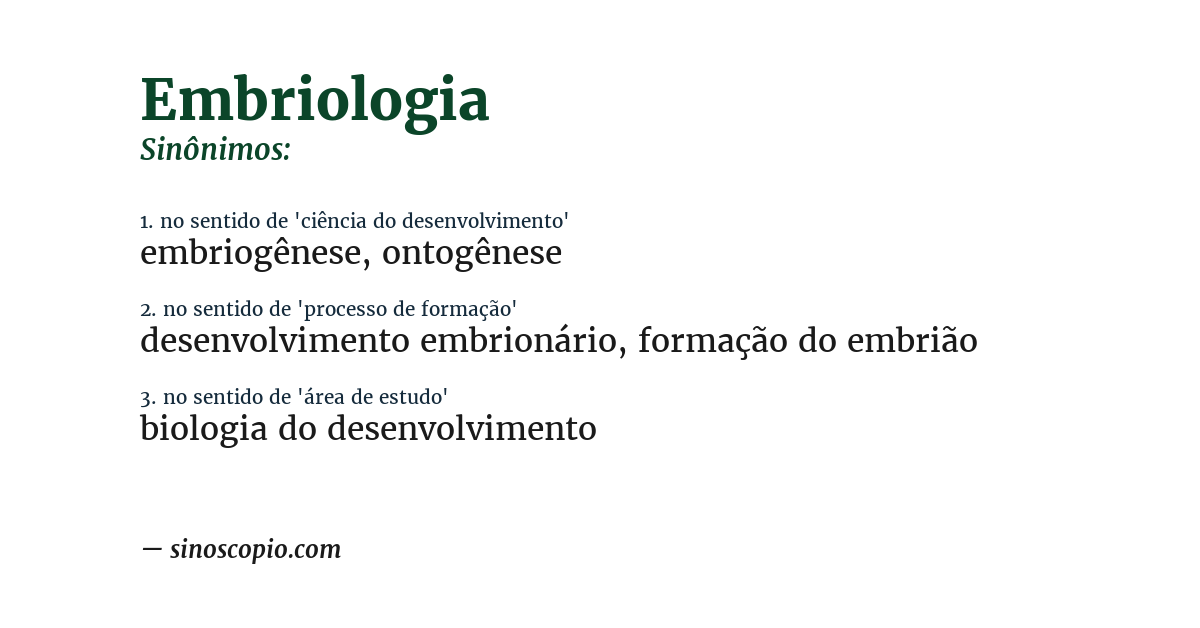 Sinônimo de embriologia