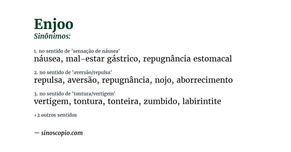 Sinônimo de enjoo