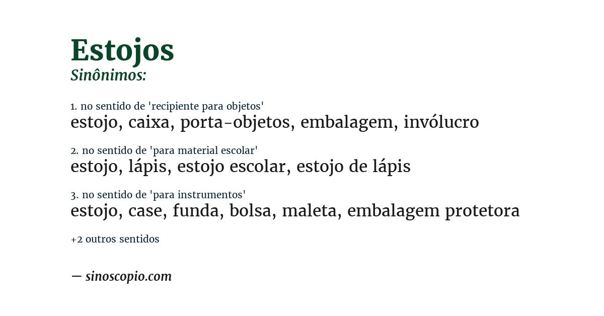 Sinônimo de estojos