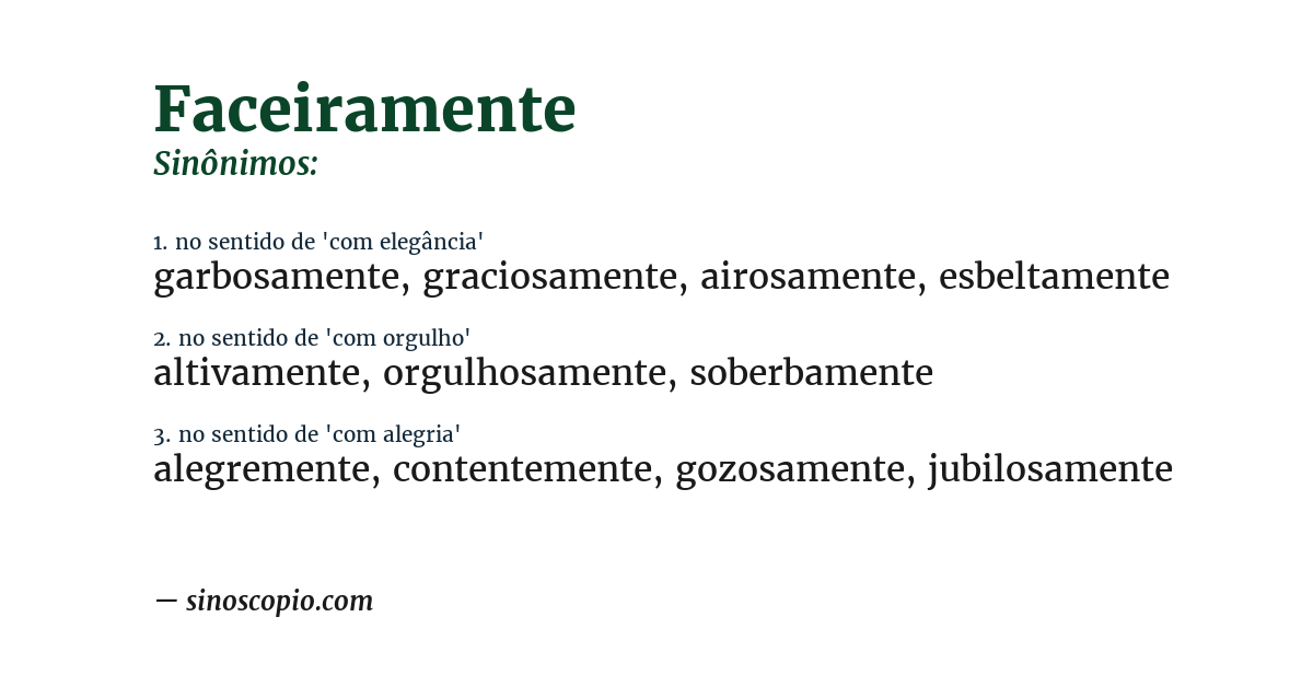 Sinônimo de faceiramente