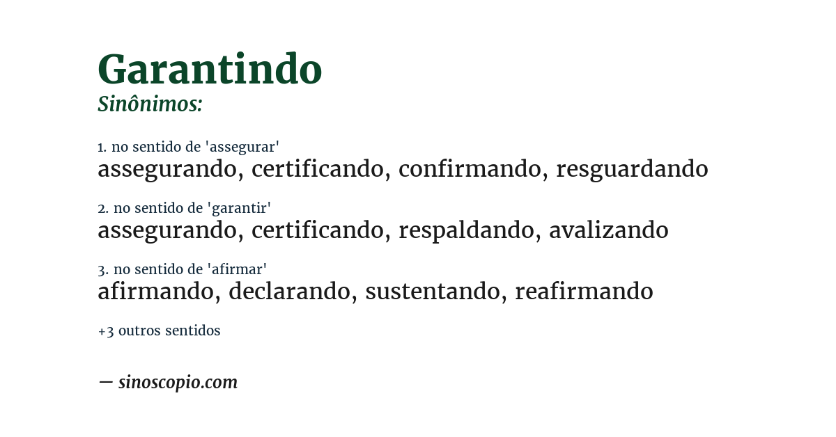 Sinônimo de garantindo