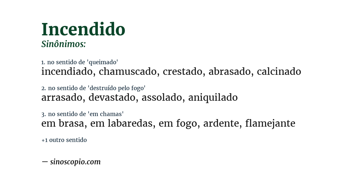 Sinônimo de incendido