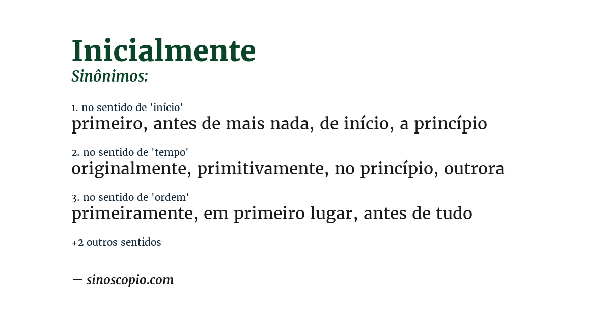 Sinônimo de inicialmente