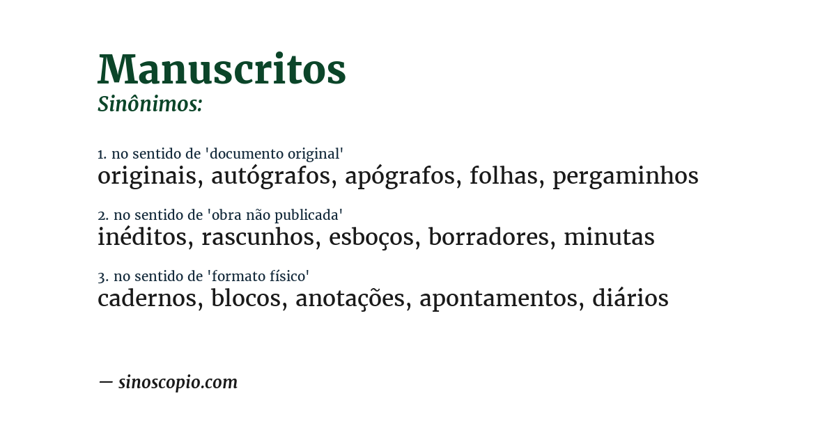 Sinônimo de manuscritos