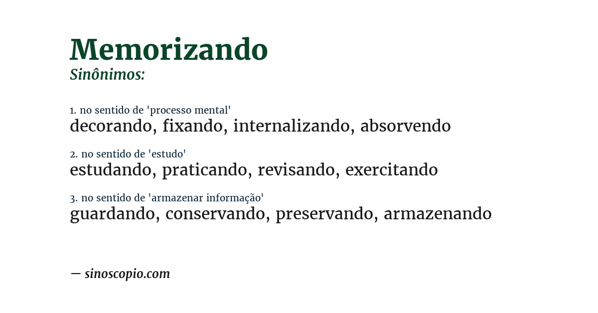 Sinônimo de memorizando