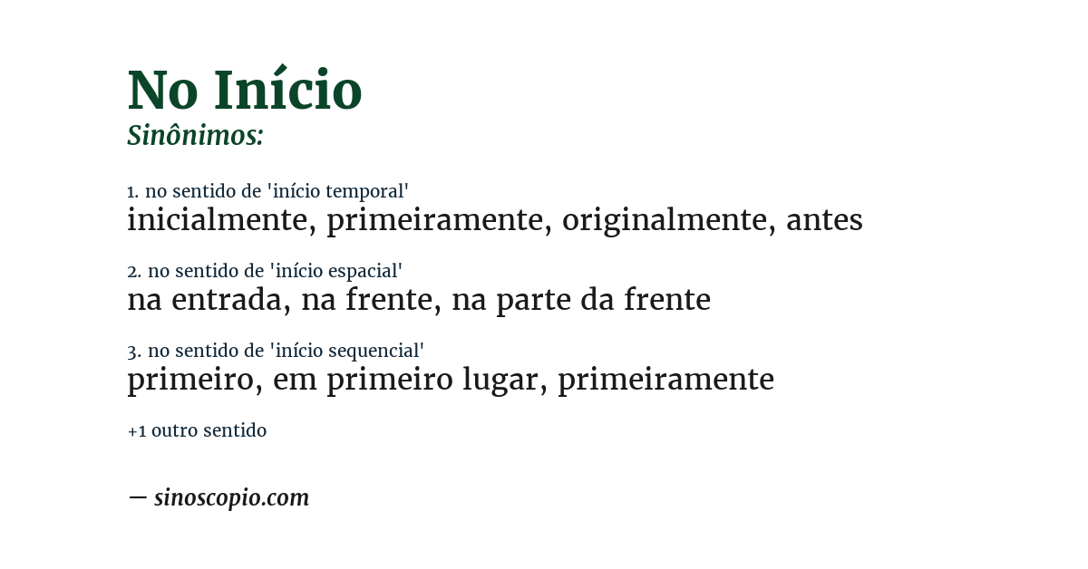 Sinônimo de no início