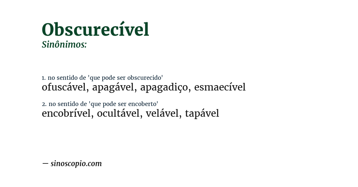 Sinônimo de obscurecível