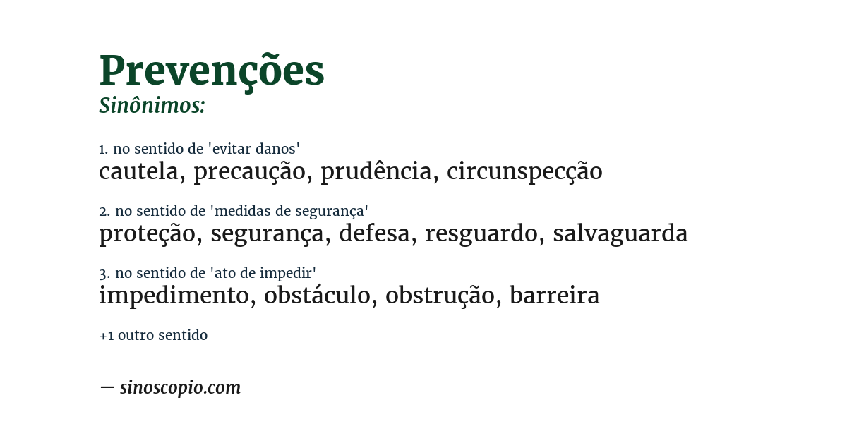 Sinônimo de prevenções