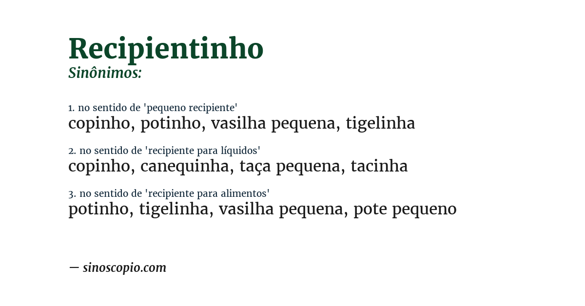 Sinônimo de recipientinho