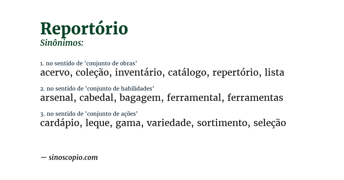 Sinônimo de reportório