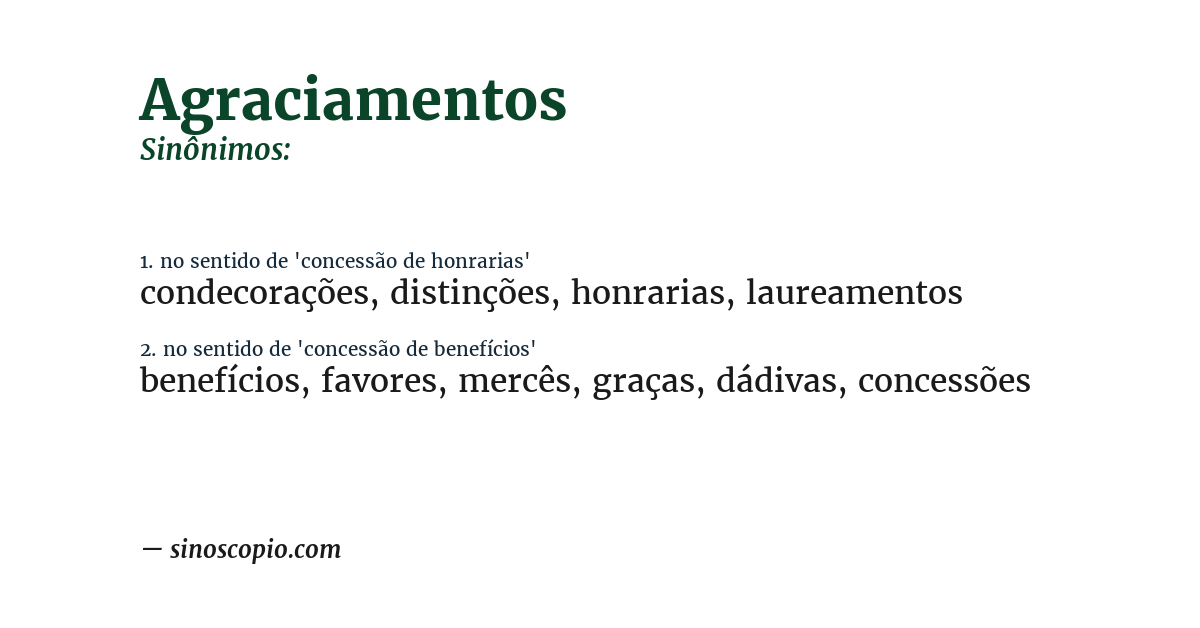 Sinônimo de agraciamentos