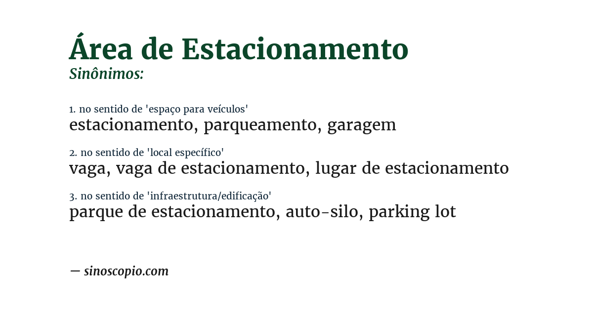 Sinônimo de área de estacionamento