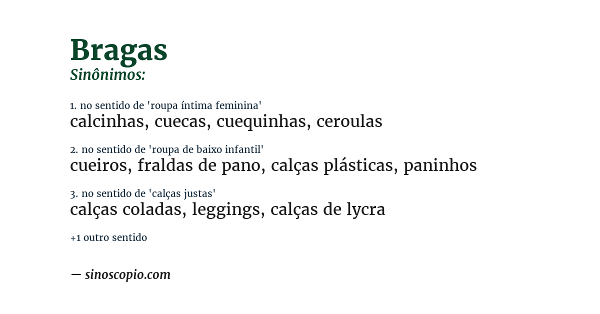 Sinônimo de bragas